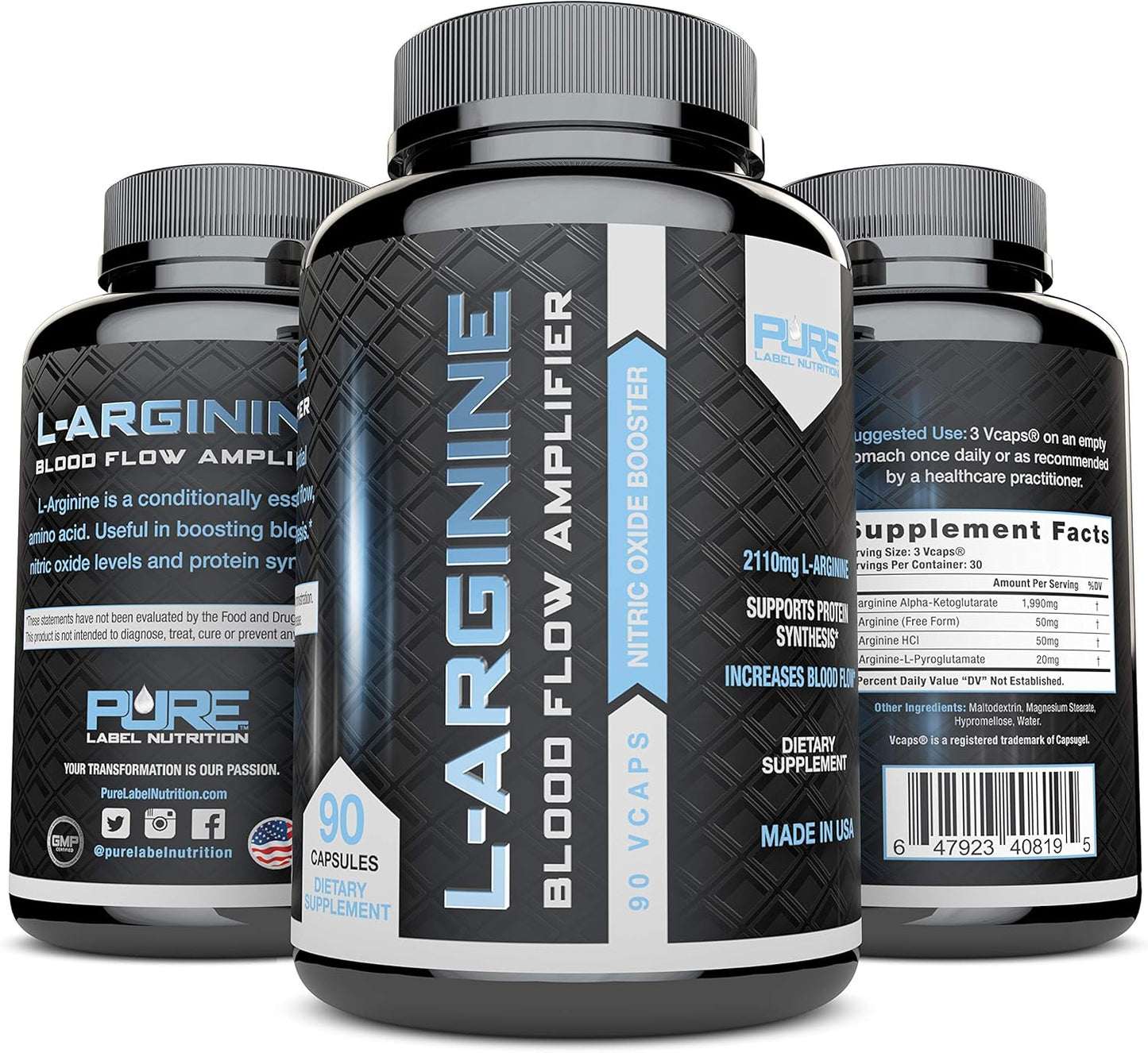 Nitric Oxide Booster: L-Arginine Capsules for Muscle Building and Energy - 90 Capsules