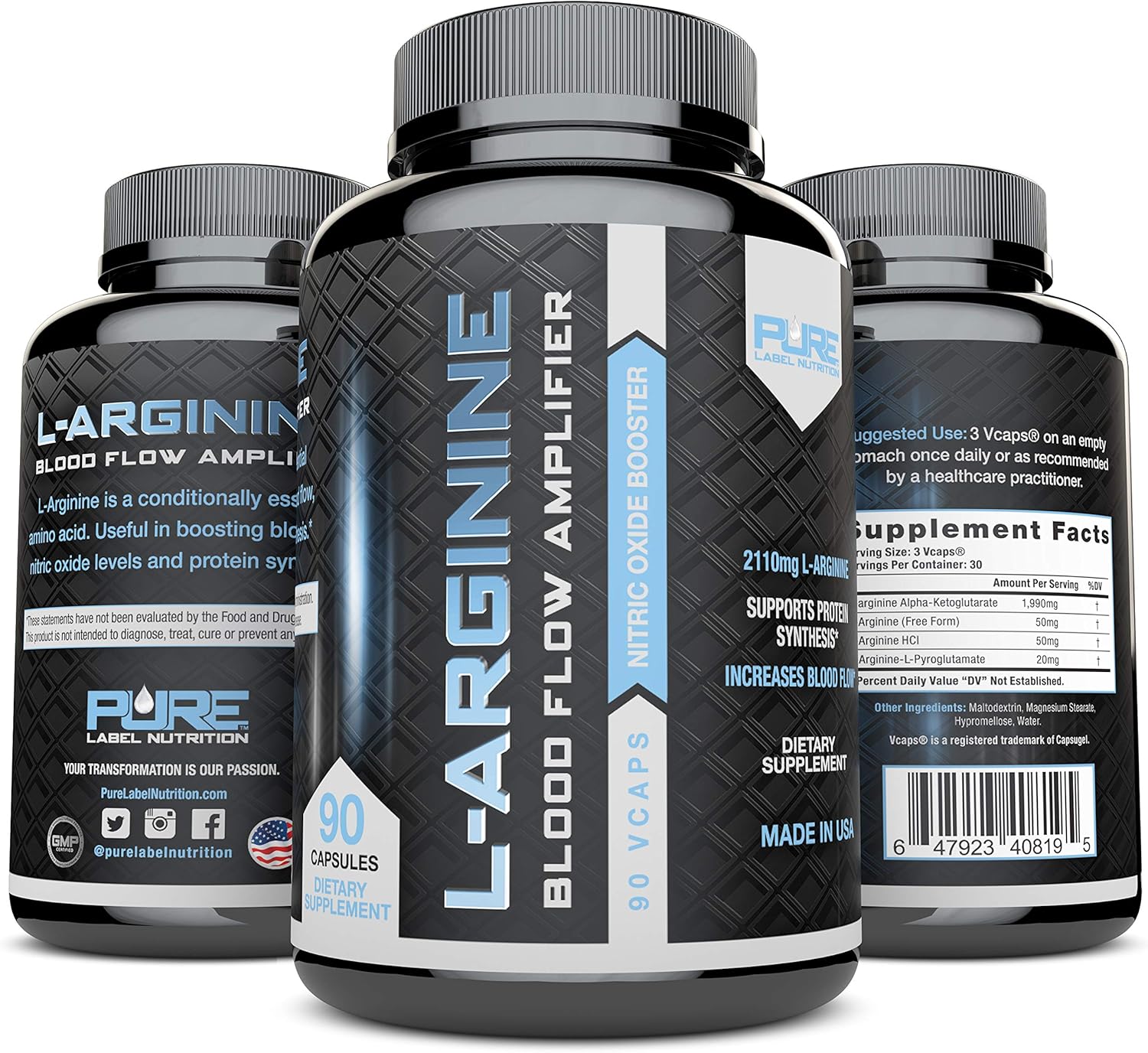 Nitric Oxide Booster: L-Arginine Capsules for Muscle Building and Energy - 90 Capsules