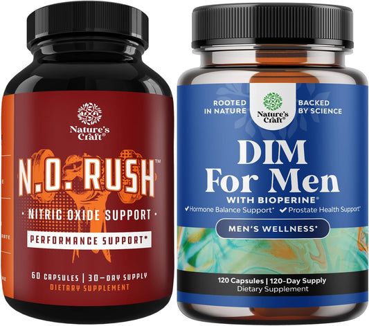 Nitric Oxide Support Pills Bundle for Men - Boost Energy, Strength, Recovery, and Muscle Building with DIM Supplement - Estrogen Blocker