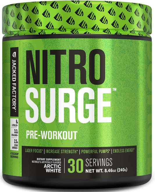 NITROSURGE Pre Workout Supplement - Boost Energy, Enhance Strength, Improve Focus, Increase Pumps - NO Booster & Powerful Energy Powder - 30 Servings, Arctic White - BoostGo Australia