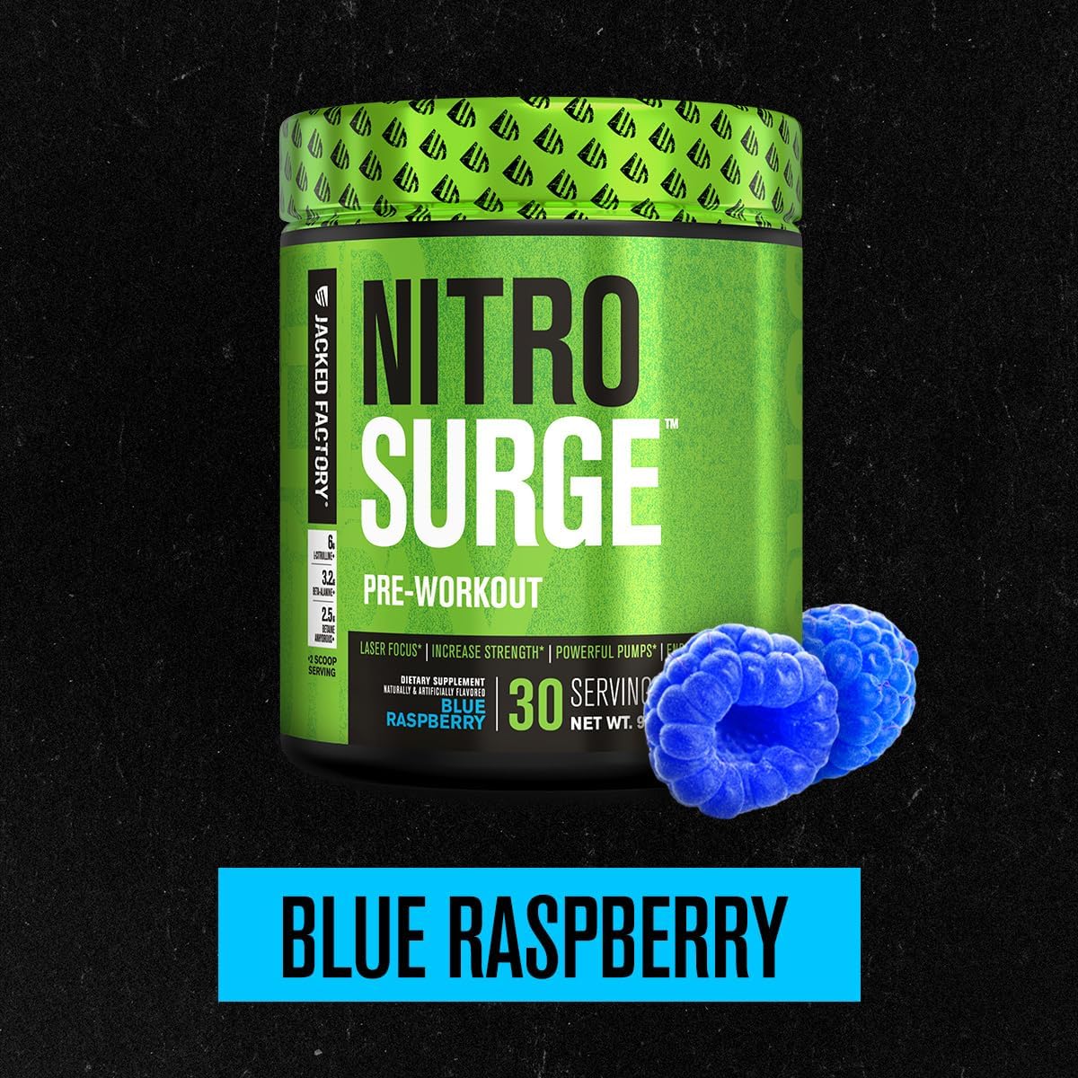 NITROSURGE Pre Workout Supplement: Energy Booster, Strength Gains, Focus, Pumps - NO Booster Powder - 60 Servings