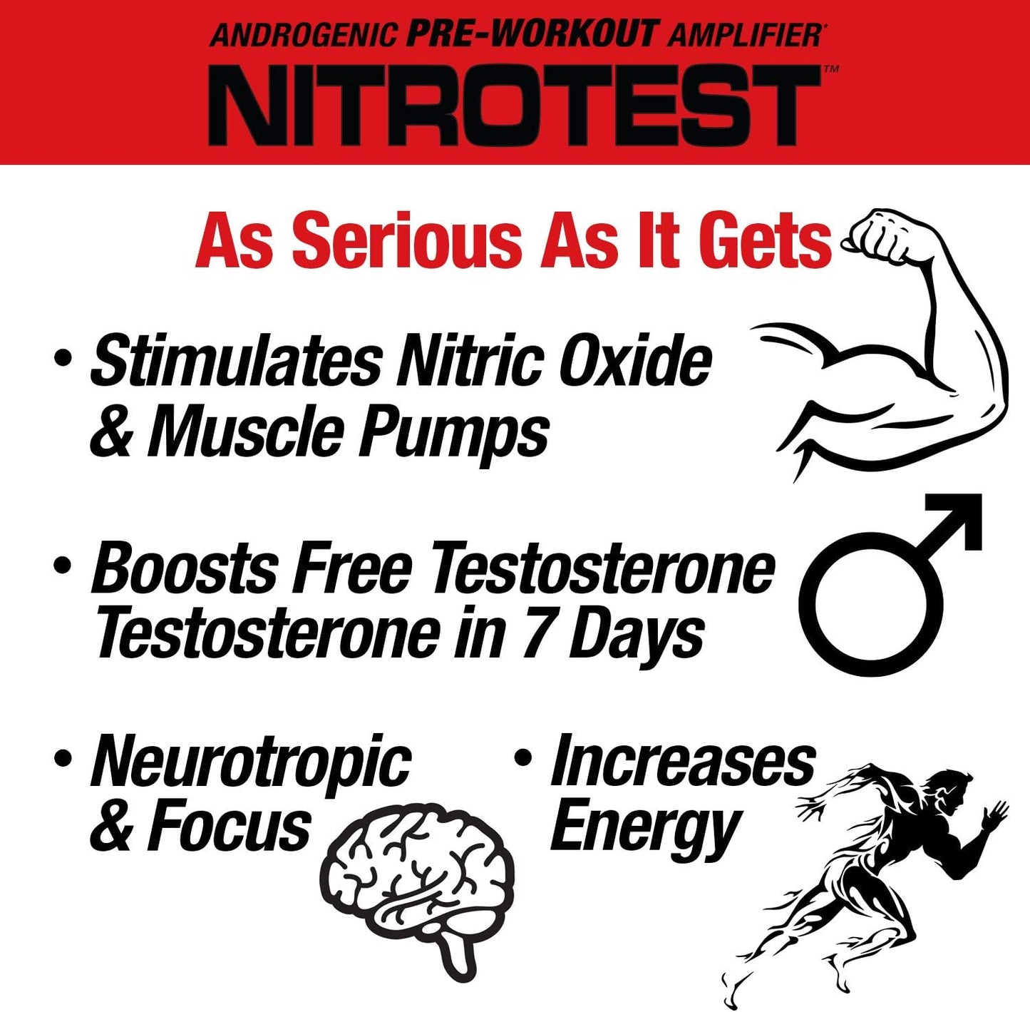Nitrotest Pre-Workout Supplement Drink by MuscleMeds - Boost Nitric Oxide & Testosterone - Watermelon Flavor - 30 Servings - 1.03lb