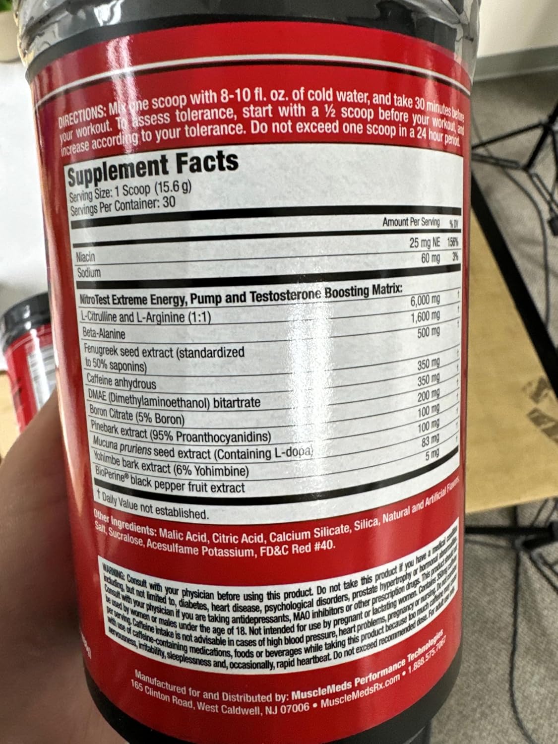 Nitrotest Pre-Workout Supplement Drink by MuscleMeds - Boost Nitric Oxide & Testosterone - Watermelon Flavor - 30 Servings - 1.03lb