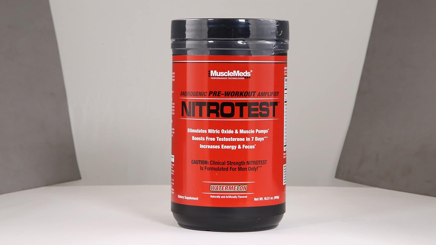 Nitrotest Pre-Workout Supplement Drink by MuscleMeds - Boost Nitric Oxide & Testosterone - Watermelon Flavor - 30 Servings - 1.03lb
