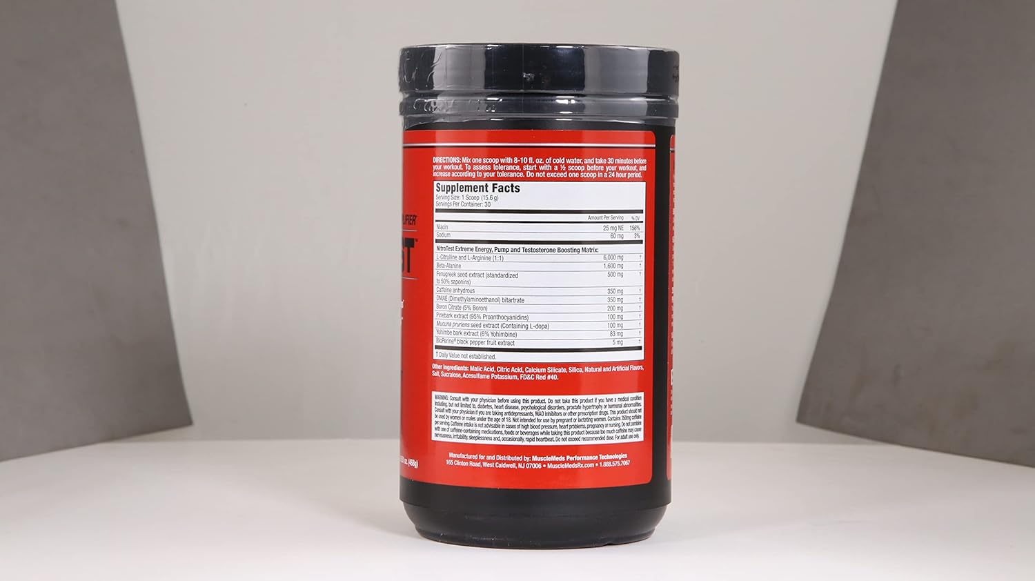 Nitrotest Pre-Workout Supplement Drink by MuscleMeds - Boost Nitric Oxide & Testosterone - Watermelon Flavor - 30 Servings - 1.03lb