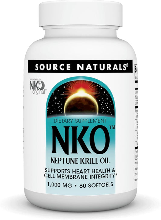 NKO Neptune Krill Oil Softgels - 1,000mg, Heart Health Support, Cell Membrane Integrity - 60 Count