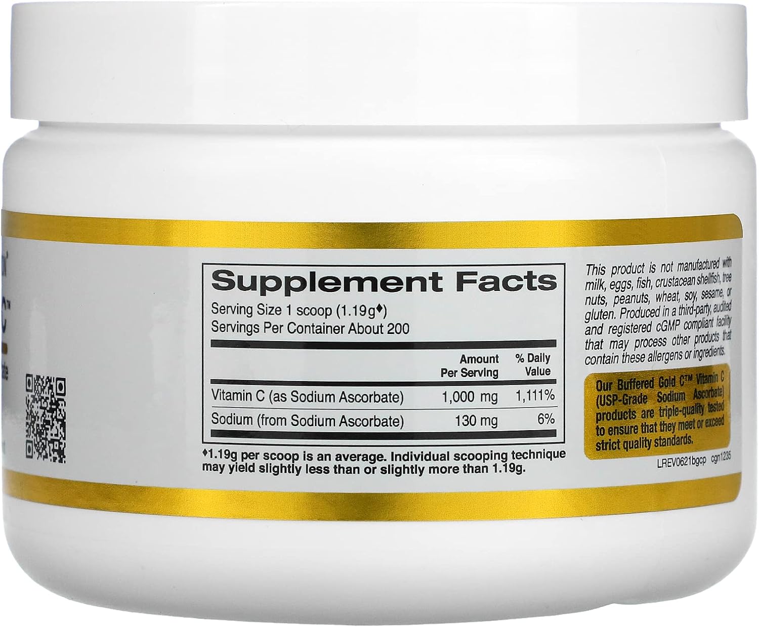 Non-Acidic Buffered Vitamin C Powder, USP Grade Sodium Ascorbate, Vegan, 8.40 oz - 2 Pack