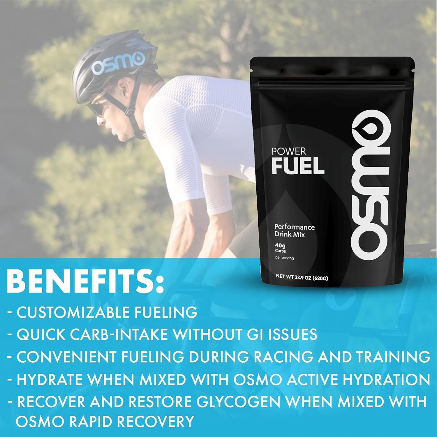 Non-Caffeine Carbohydrate Powder for Rapid Fueling - Osmo Power Fuel with Cluster Dextrin, Sodium, and Fructose - 16 Servings