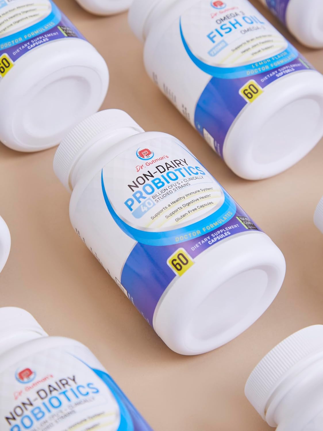 Non-Dairy Probiotics for Women and Men, 40 Billion CFU, Gluten-Free, All-Natural, Non-GMO, Dr. Gutman's® - 60 Veggie Capsules for Digestive Health & Immune Support