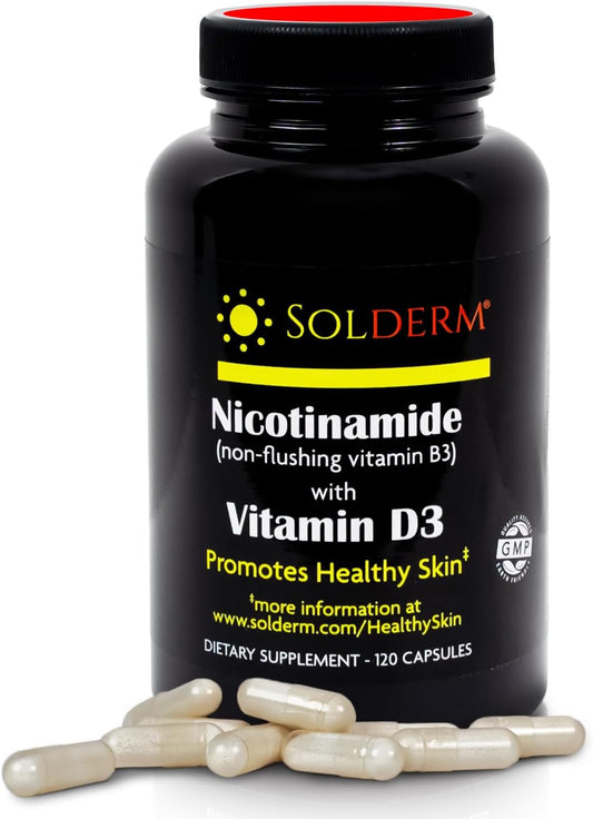 Non-Flushing Nicotinamide Vitamin B3 and D3 Supplement for Healthy Skin - 60 Capsules