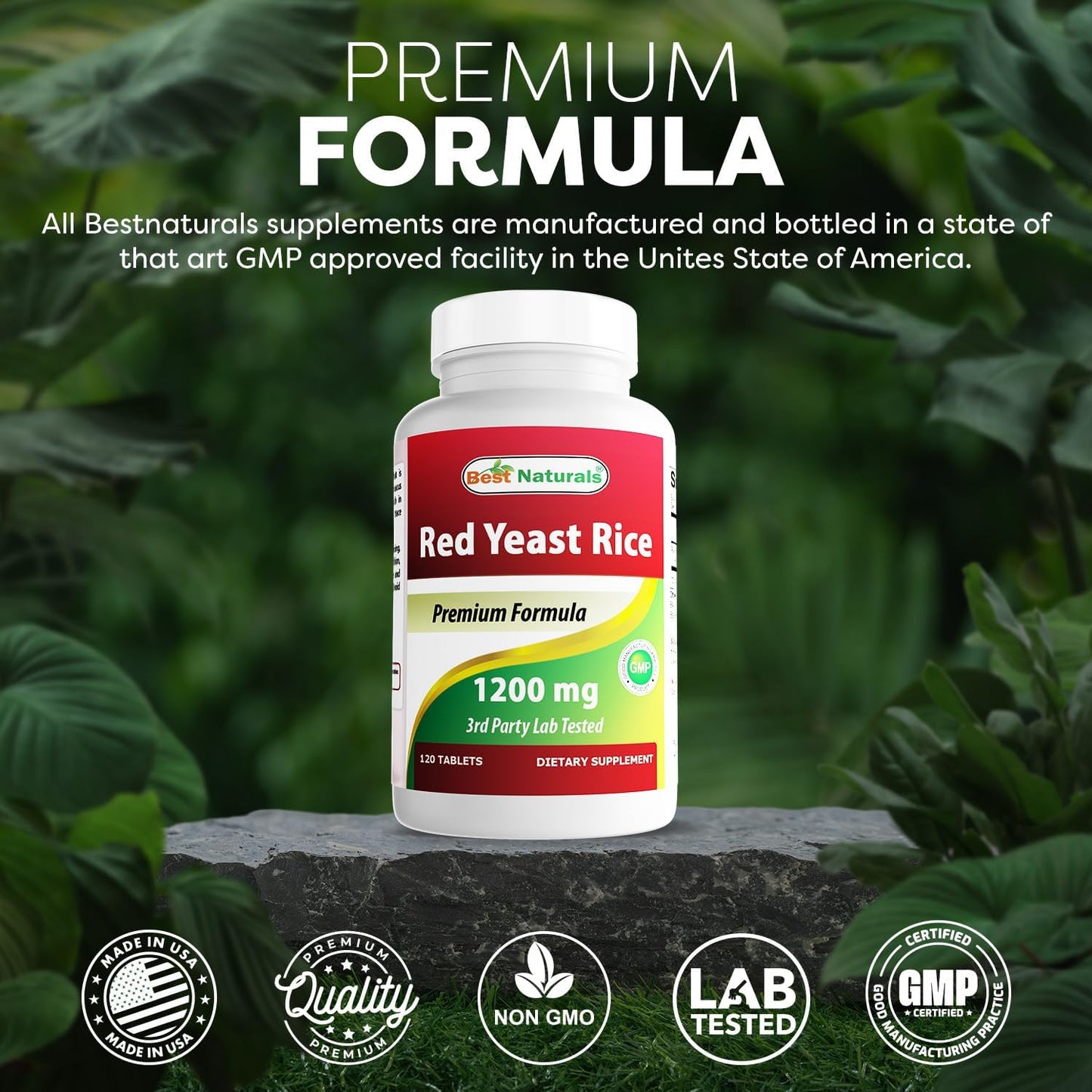 Non-GMO Best Naturals Red Yeast Rice 1200mg - 360 Tablets, Pack of 3