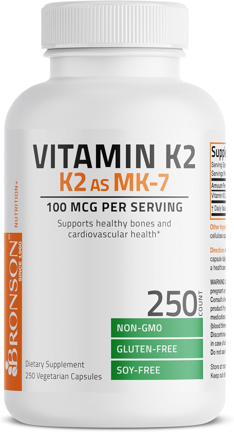 Non-GMO Bronson Vitamin K2 MK-7 Menaquinone 100mcg - 250 Capsules