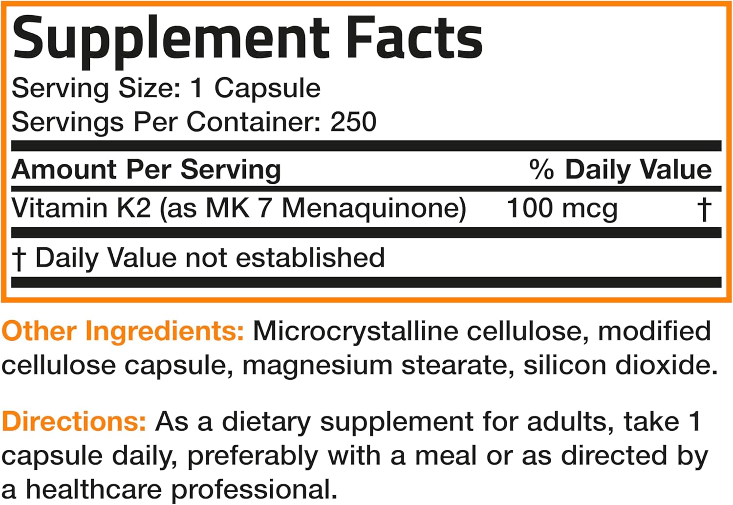 Non-GMO Bronson Vitamin K2 MK-7 Menaquinone 100mcg - 250 Capsules