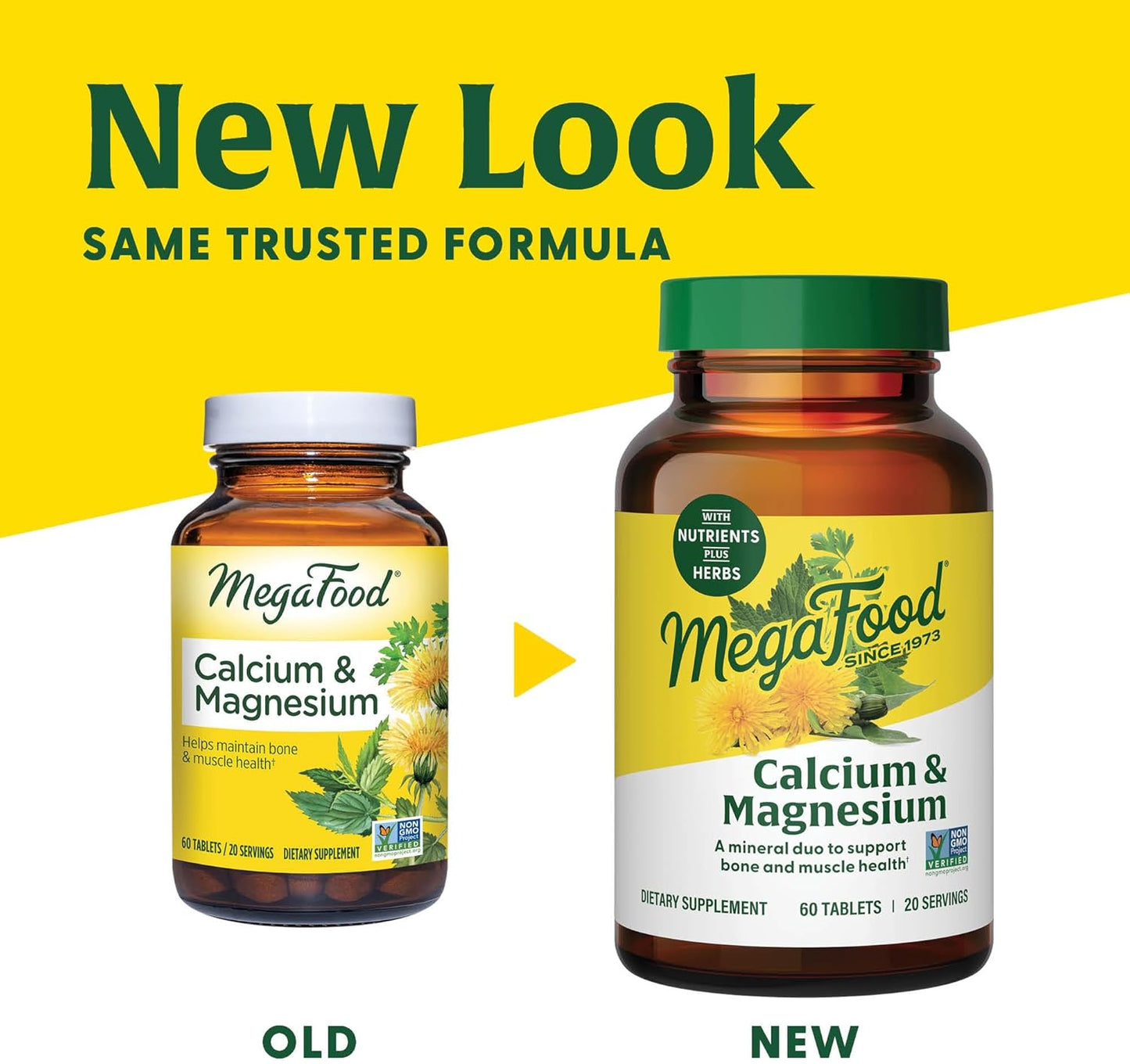 Non-GMO Calcium Magnesium Supplement with Fermented Magnesium Glycinate for Bone and Heart Health - 60 Tabs