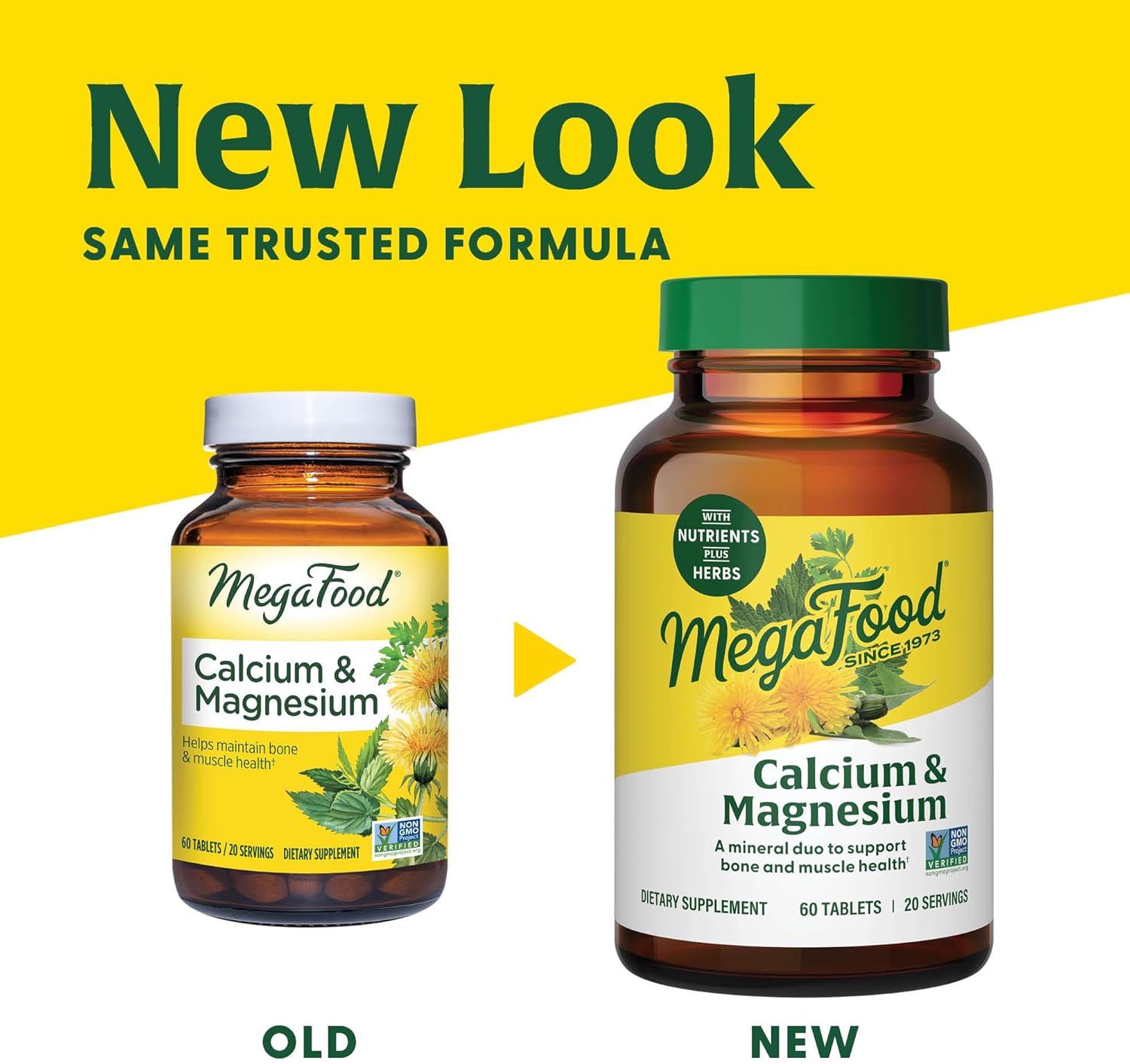 Non-GMO Calcium Magnesium Supplement with Fermented Magnesium Glycinate for Bone and Heart Health - 60 Tabs