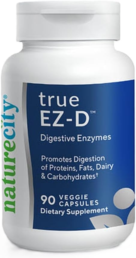 Non-GMO Digestive Enzyme Complex Supplement for Bloating Relief (90 Veggie Capsules) - NatureCity True-EZ-D Super Enzymes for Men and Women
