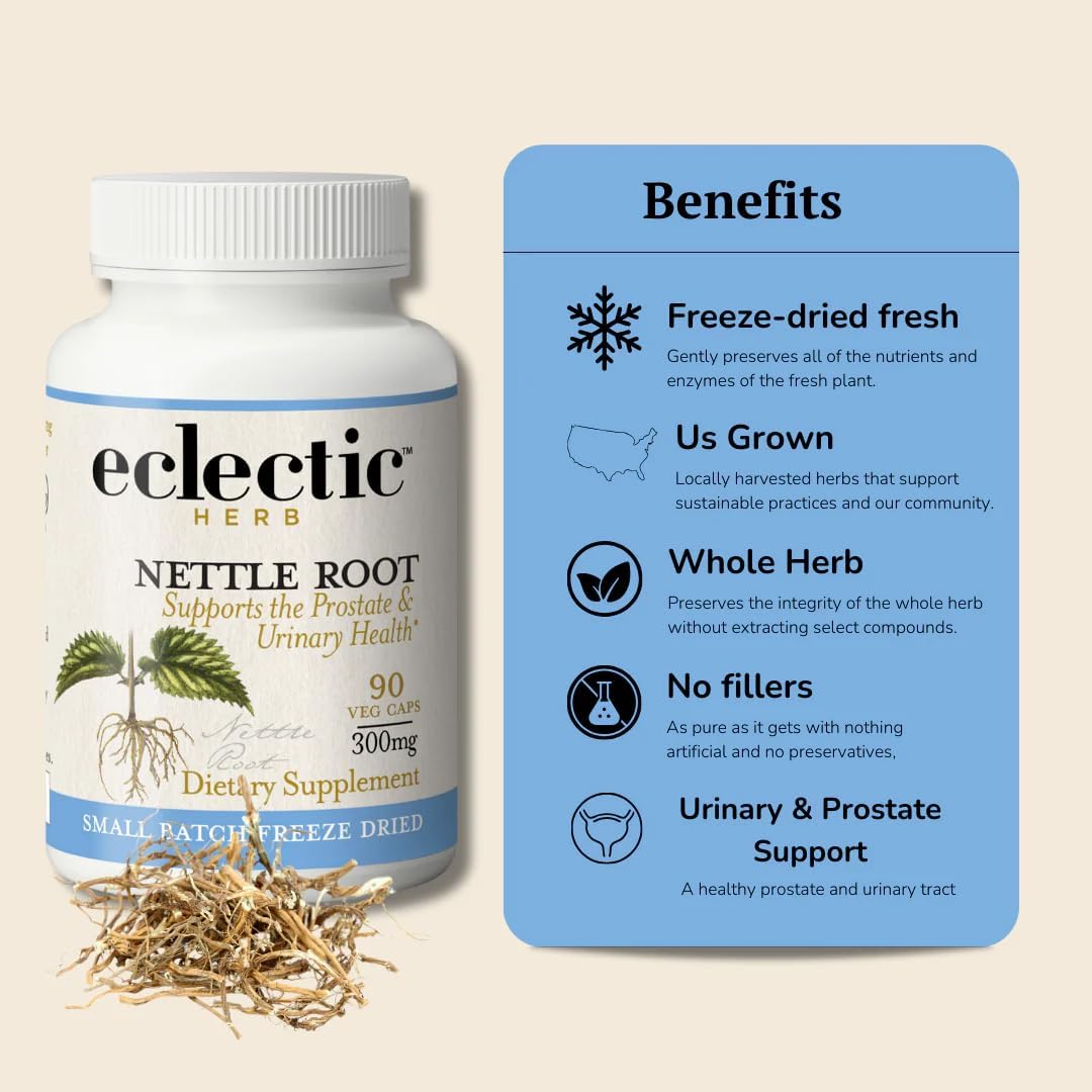 Non-GMO Freeze-Dried Nettle Root Capsules for Prostate and Urinary Tract Support - 90 Count