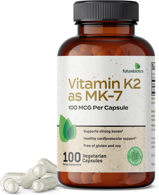 Non-GMO Futurebiotics Vitamin K2 MK-7 100mcg - 100 Veg Caps - Bone Health Support