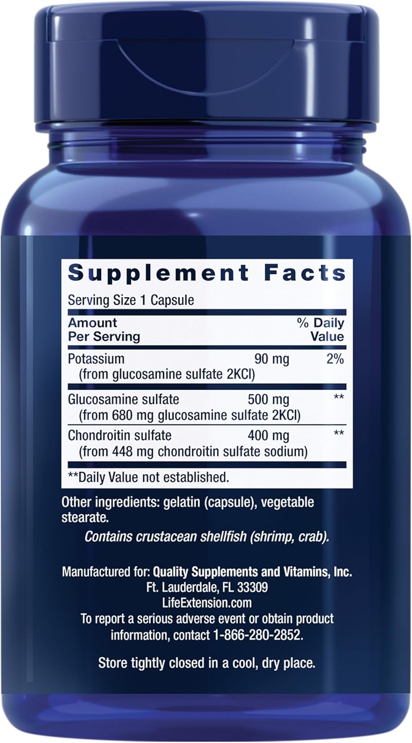 Non-GMO Gluten-Free Life Extension Glucosamine/Chondroitin Capsules - 90 Capsules for Joint and Cartilage Support