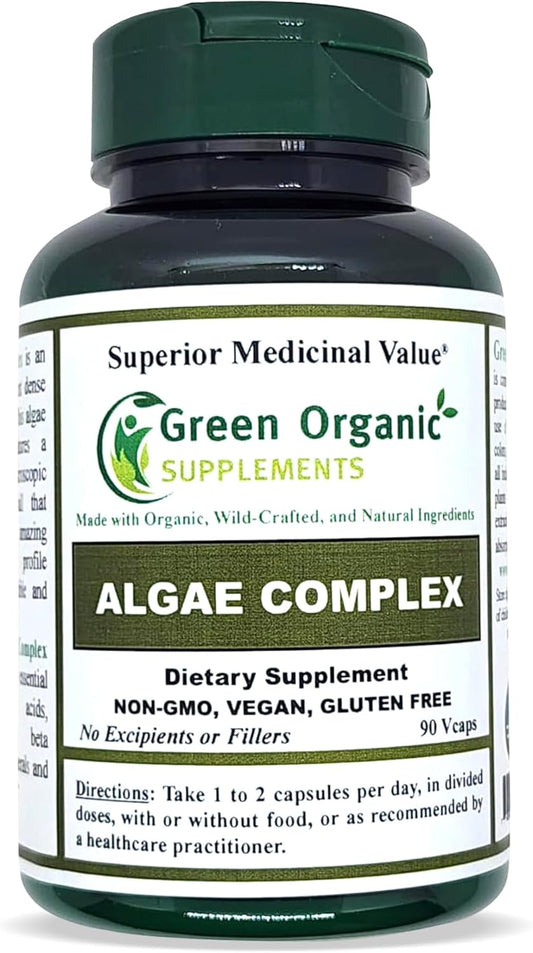 Non-GMO Green Organic Supplements with Algae, Fucoidan, Kelp, Chlorella, Spirulina - 90 VCaps, High Absorbable, Gluten-Free - Single Pack