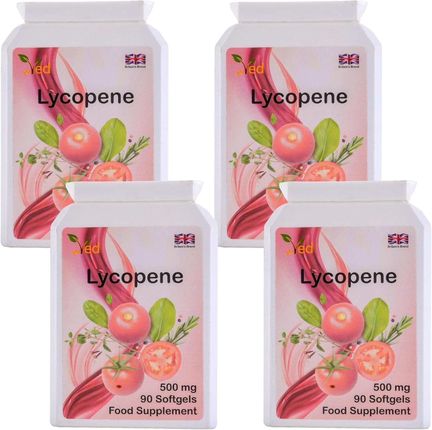 Non-GMO High Lycopene Supplement for Energy Balance - 500mg x 90 Softgels (Pack of 4) - 1 Year Supply