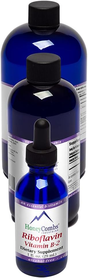 Non-GMO HoneyCombs Vitamin B2 Liquid Drops for Digestion Support, Hair Skin Nails, Alcohol-Free Riboflavin Extract - 8 Fl Oz