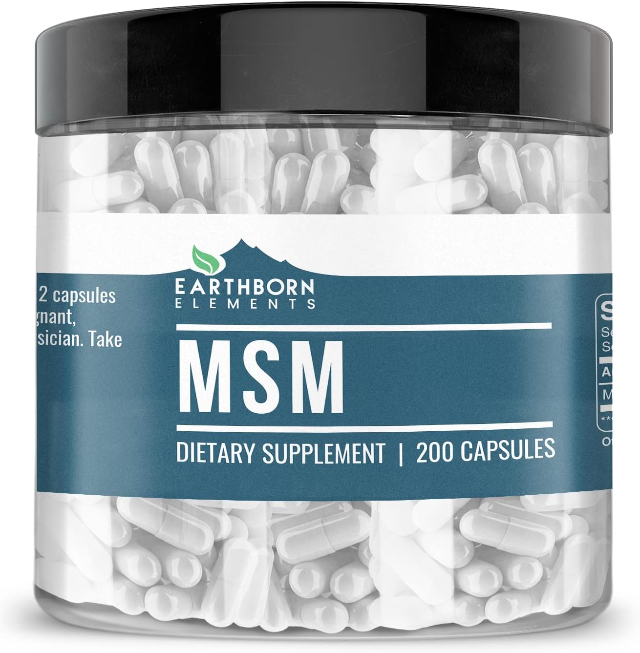 Non-GMO Methylsulfonylmethane (MSM) Capsules - 200 Count by Earthborn Elements