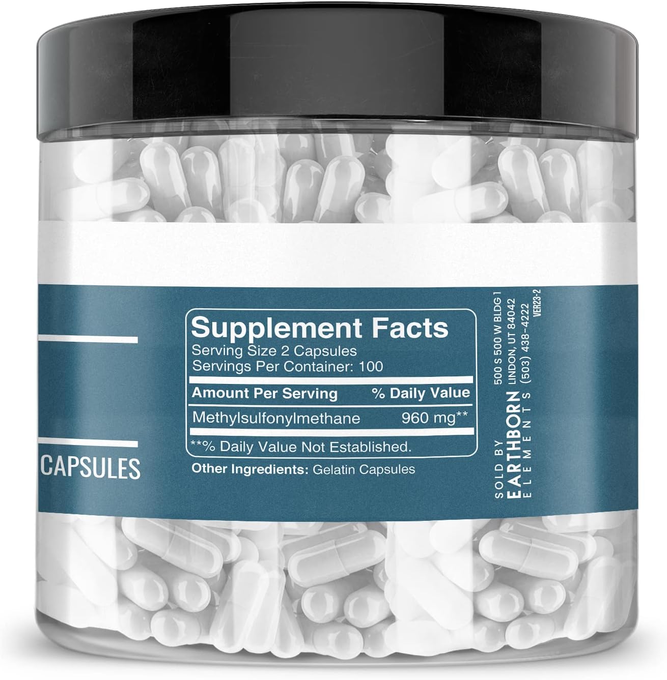 Non-GMO Methylsulfonylmethane (MSM) Capsules - 200 Count by Earthborn Elements