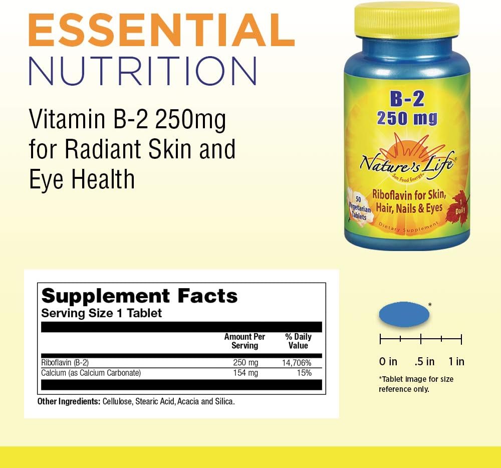 Non-GMO Nature's Life Vitamin B-2 Riboflavin 250 for Skin, Hair, Nails, Metabolism - 100 VegCaps, Pack of 2