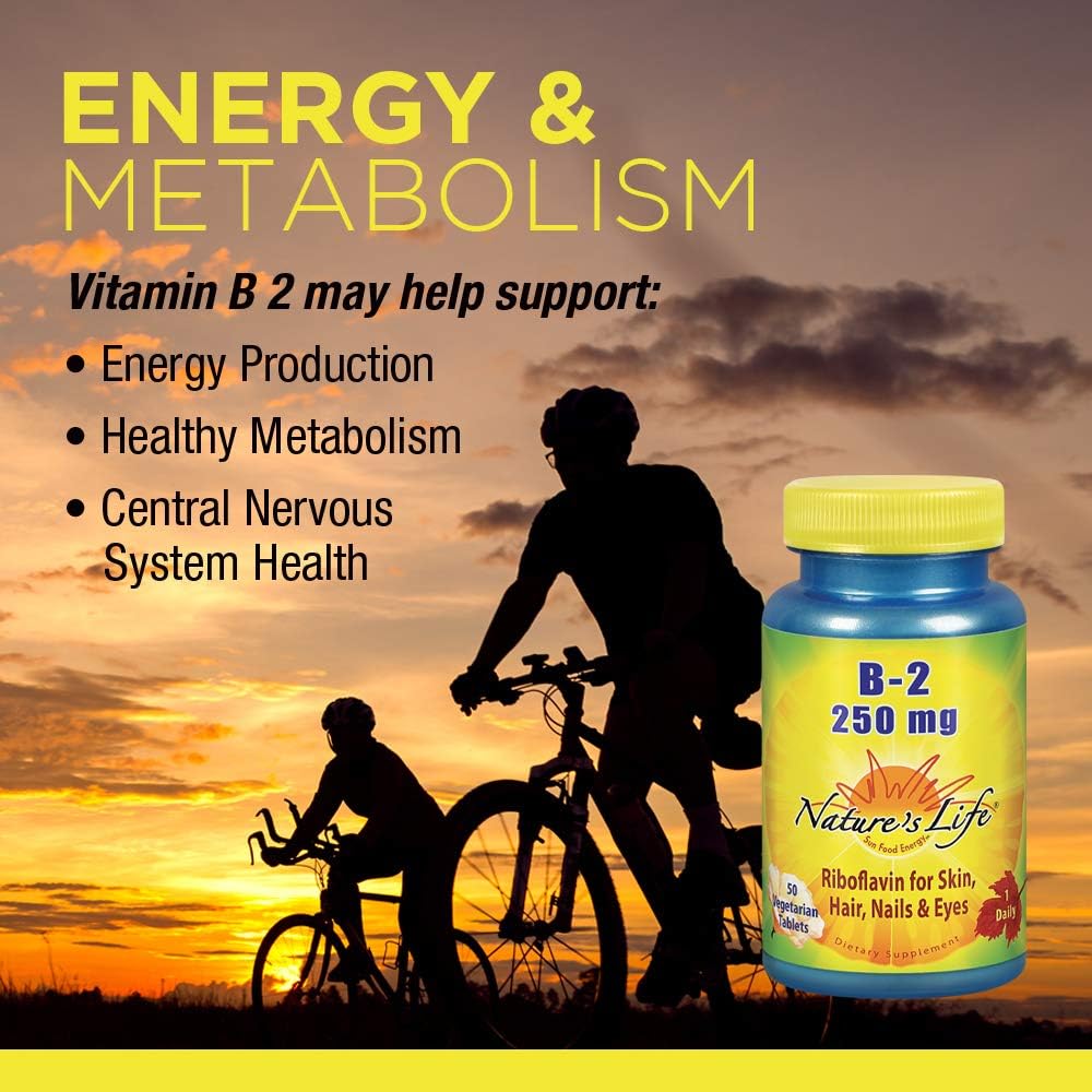 Non-GMO Nature's Life Vitamin B-2 Riboflavin 250 for Skin, Hair, Nails, Metabolism - 100 VegCaps, Pack of 2