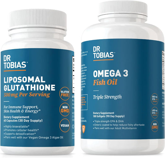 Non-GMO Omega 3 Fish Oil and Liposomal Glutathione for Immune Support, Skin Health, and Nutrient Absorption by Dr. Tobias