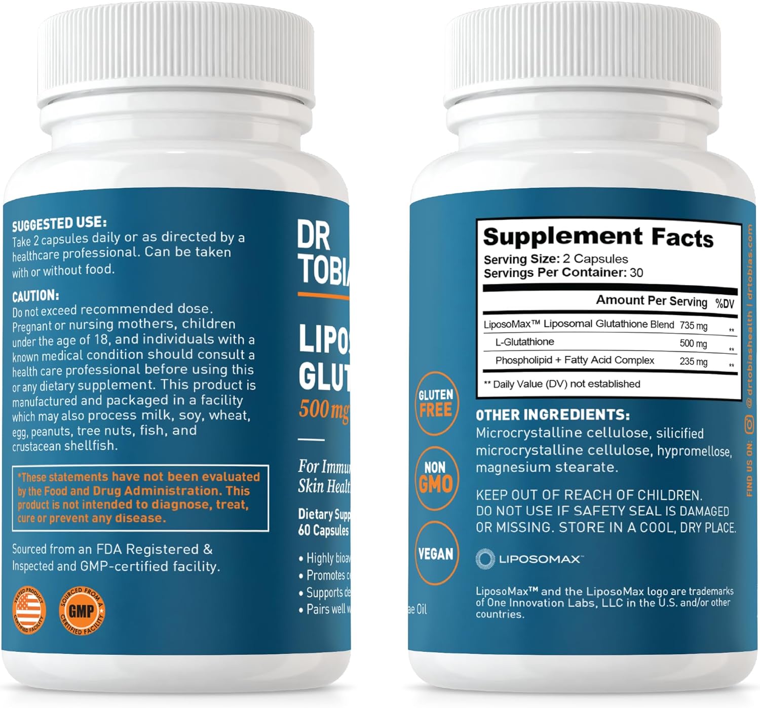 Non-GMO Omega 3 Fish Oil and Liposomal Glutathione for Immune Support, Skin Health, and Nutrient Absorption by Dr. Tobias
