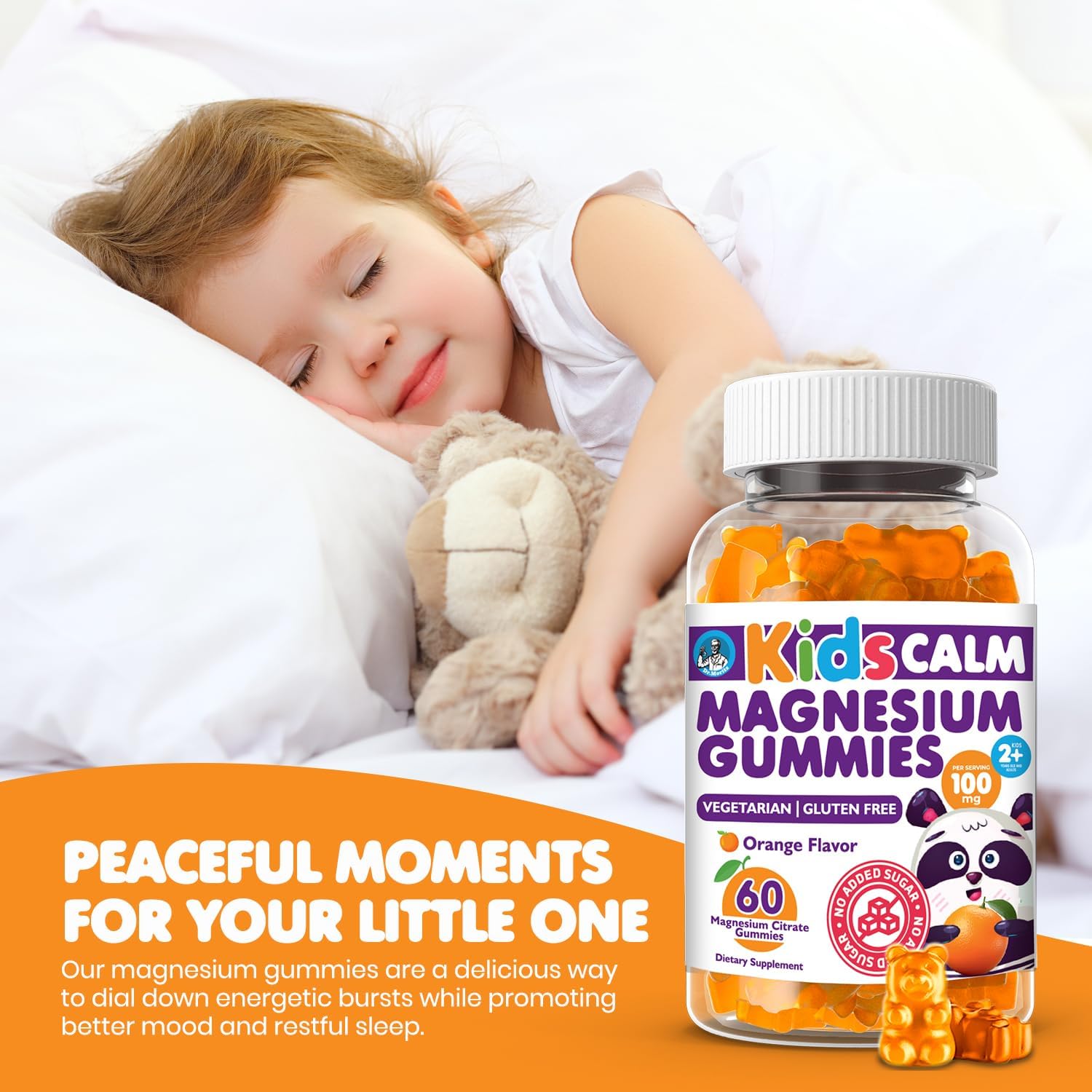 Non-GMO Orange Flavored Sugar-Free Magnesium Gummies for Kids and Adults - Dr. Moritz - 60 Count - BoostGo Australia