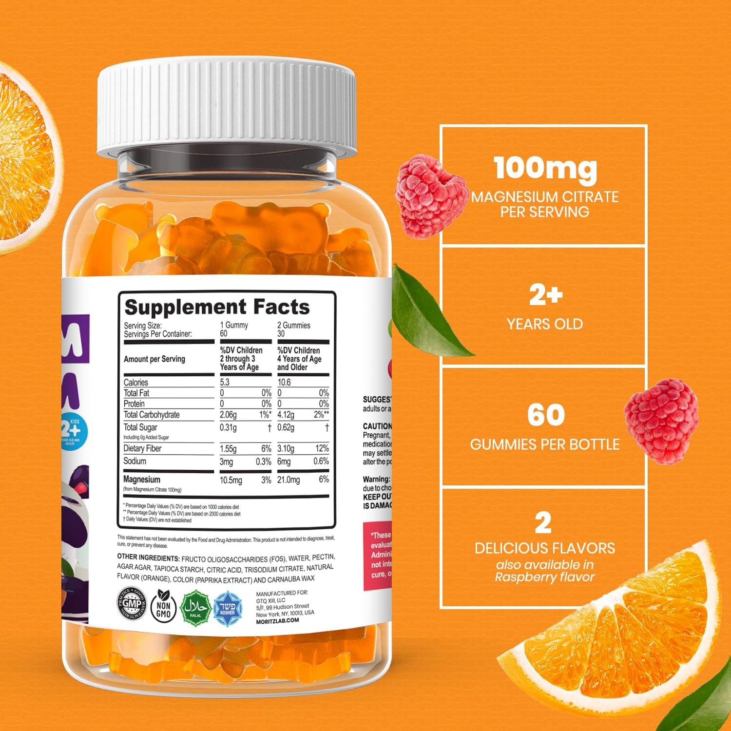 Non-GMO Orange Flavored Sugar-Free Magnesium Gummies for Kids and Adults - Dr. Moritz - 60 Count - BoostGo Australia
