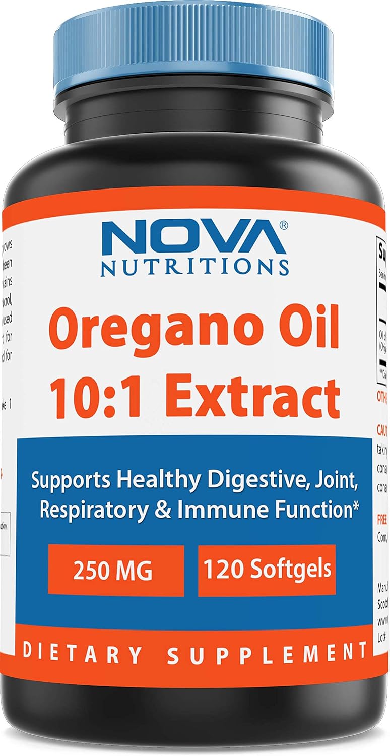 Non-GMO Oregano Oil Capsules 250mg - Gluten Free 10:1 Extract Softgels for Immune Support - 120 Pills by Nova Nutritions