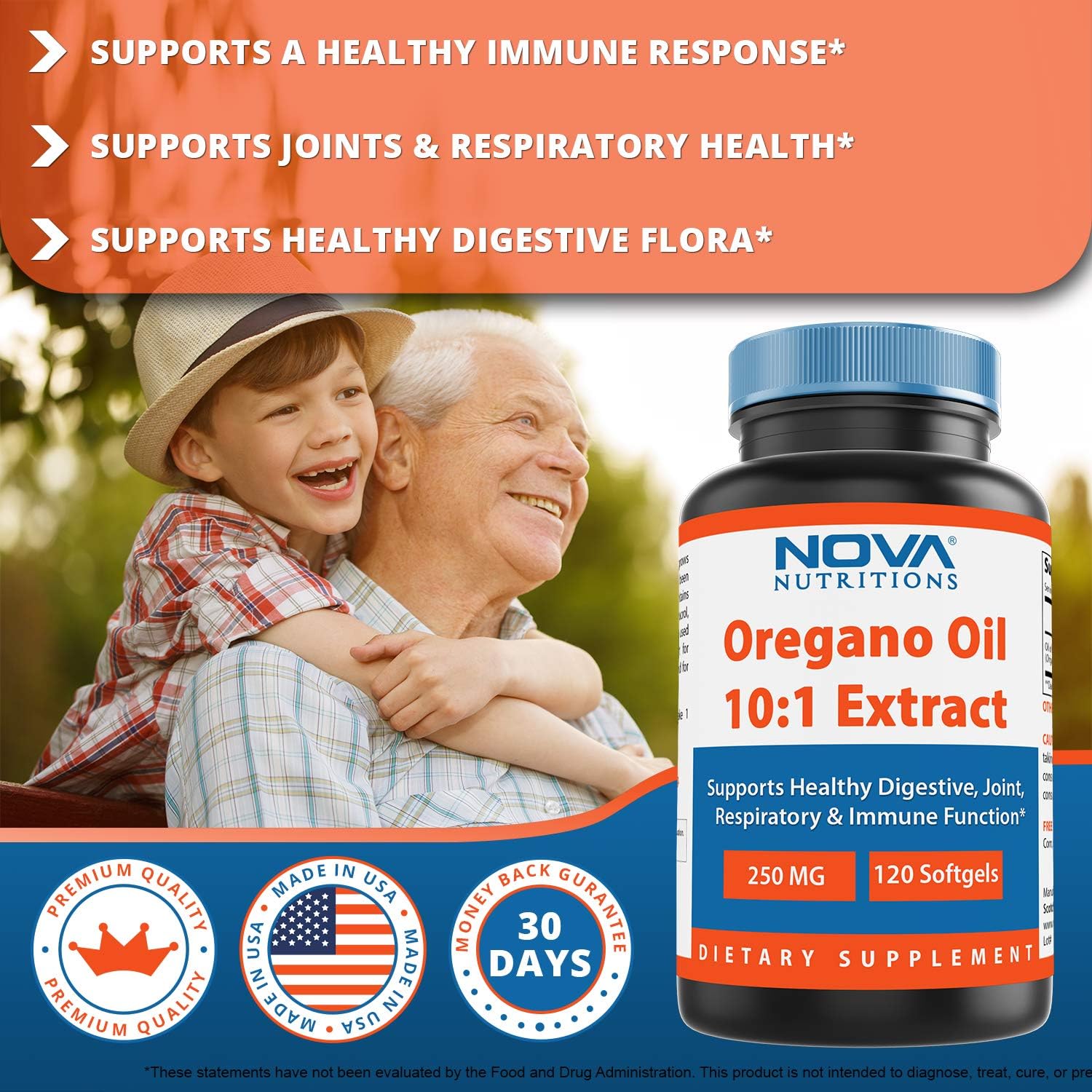 Non-GMO Oregano Oil Capsules 250mg - Gluten Free 10:1 Extract Softgels for Immune Support - 120 Pills by Nova Nutritions