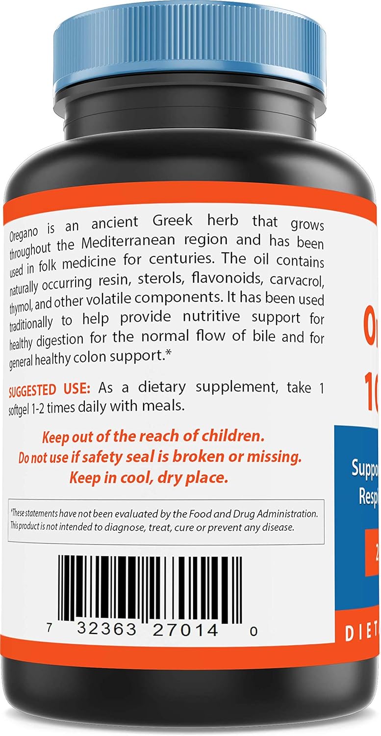 Non-GMO Oregano Oil Capsules 250mg - Gluten Free 10:1 Extract Softgels for Immune Support - 120 Pills by Nova Nutritions