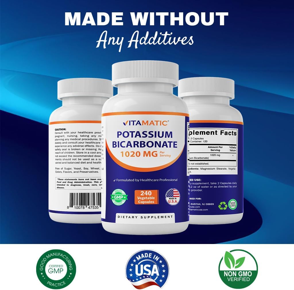 Non-GMO Potassium Supplement 1020mg - 240 Veg Capsules - Gluten Free - USA Made