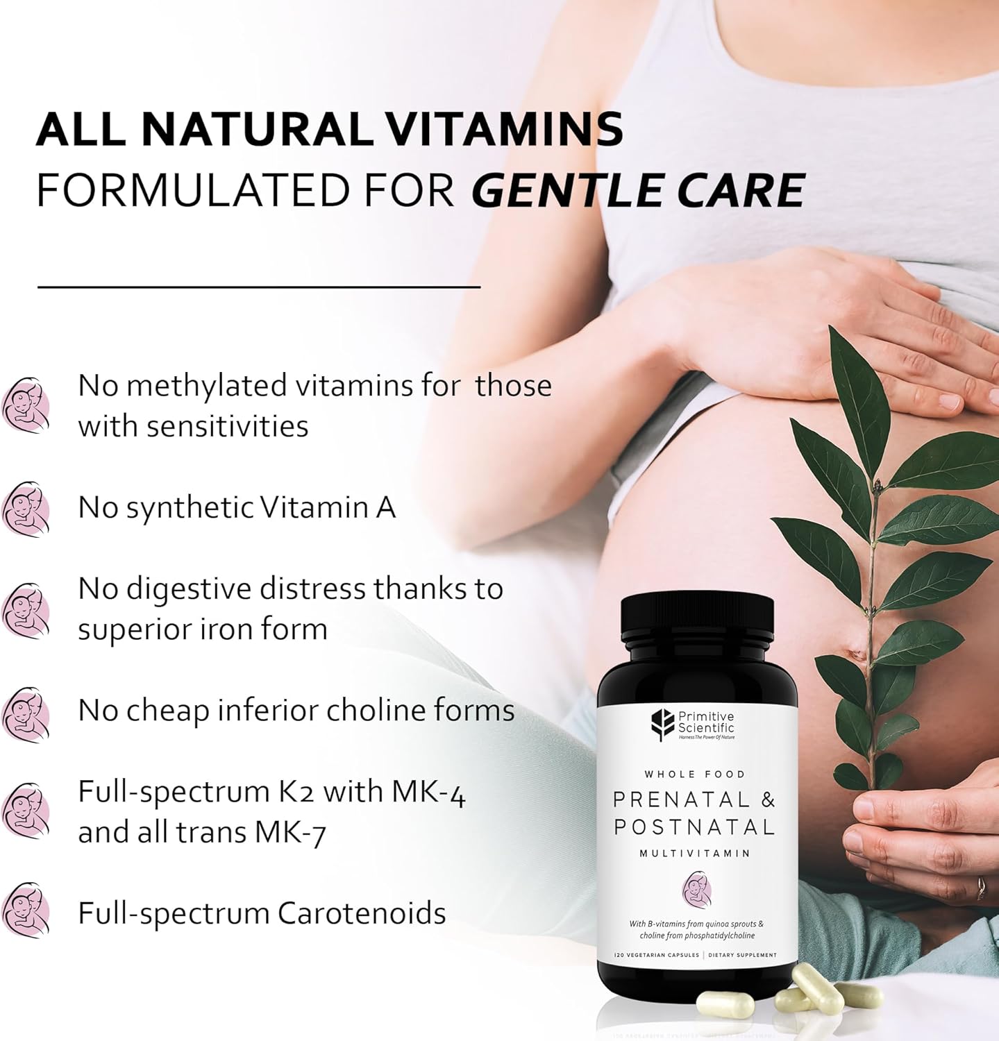 Non-GMO Prenatal and Postnatal Multivitamin for Women with Vitamins A, B, C, D, E, Iodine, Ginger - Mother & Baby Support - Gluten-Free (120ct)