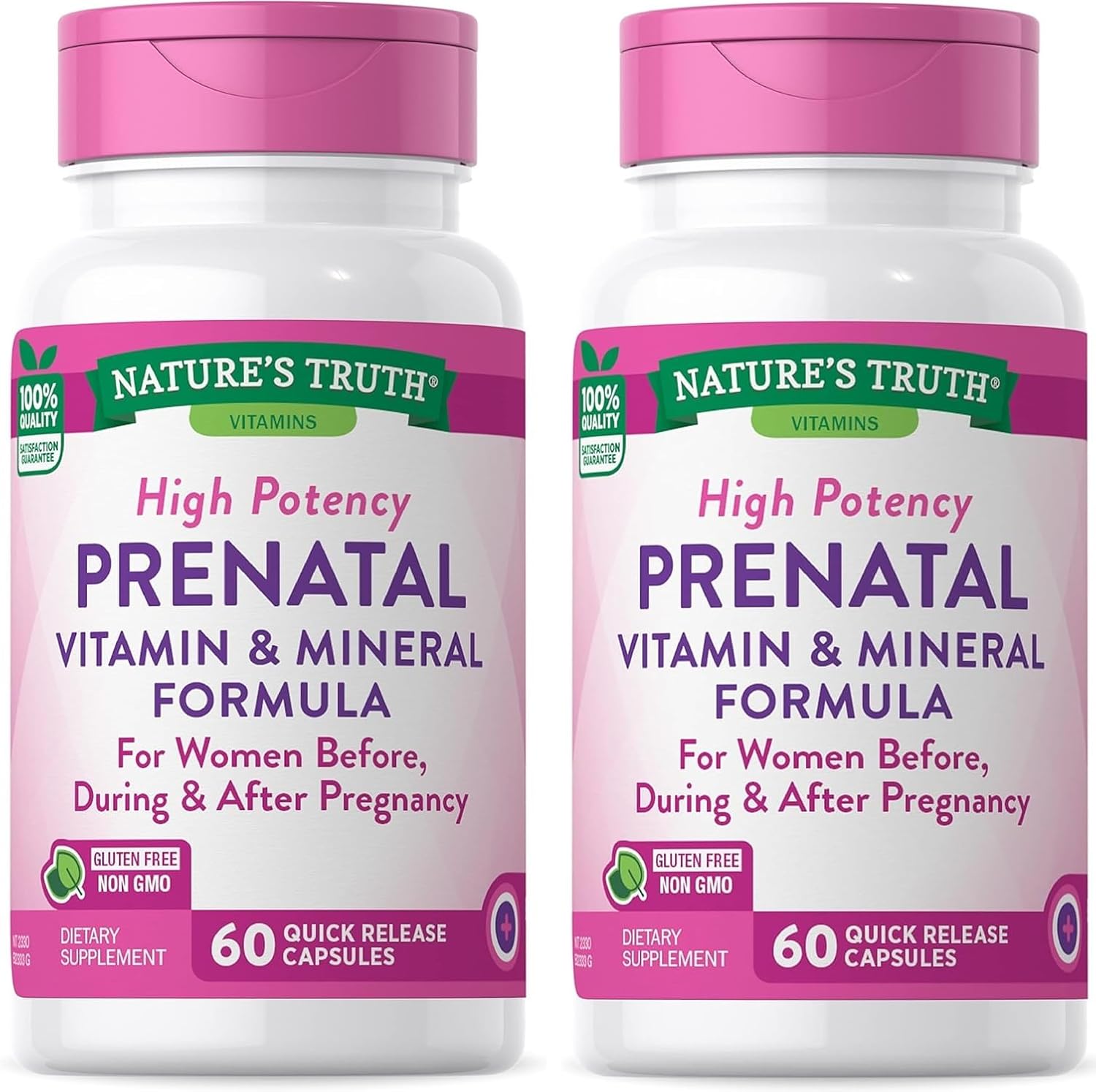 Non-GMO Prenatal Vitamins with Folic Acid - 120 Capsules - Gluten Free - Nature's Truth