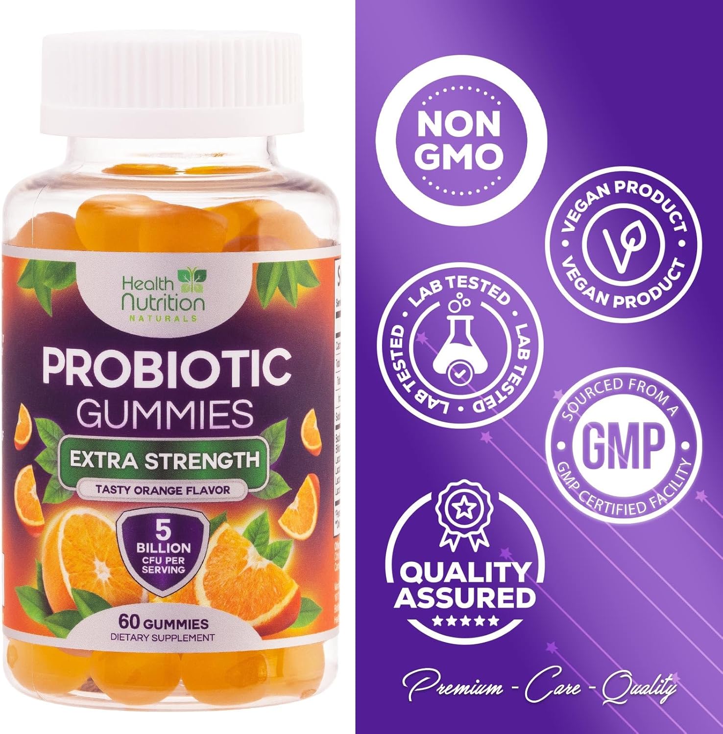 Non-GMO Probiotic Gummies for Digestive Health - 5 Billion CFU Probiotics for Men & Women - Immune, Vaginal, & Gut Support - 60 Gummies