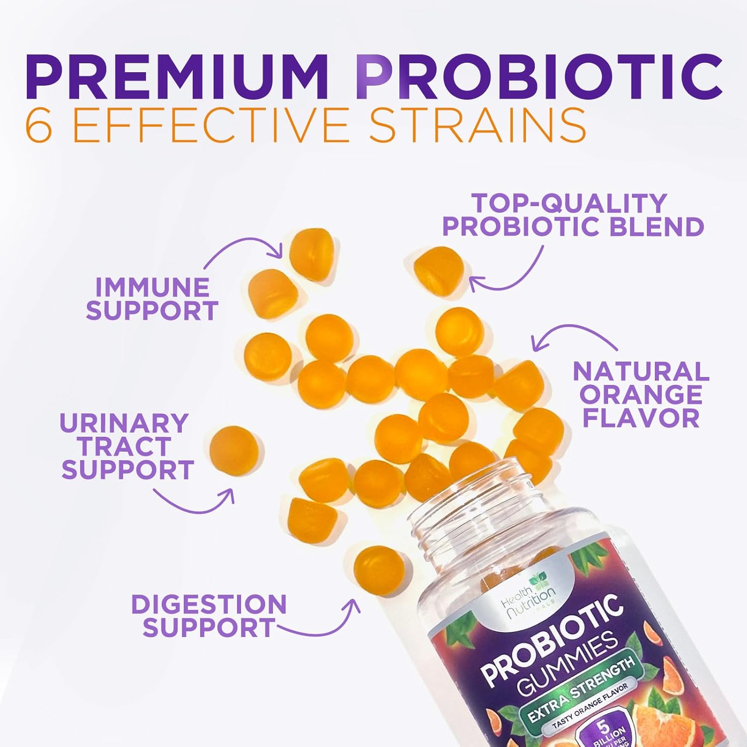 Non-GMO Probiotic Gummies for Digestive Health - 5 Billion CFU Probiotics for Men & Women - Immune, Vaginal, & Gut Support - 60 Gummies