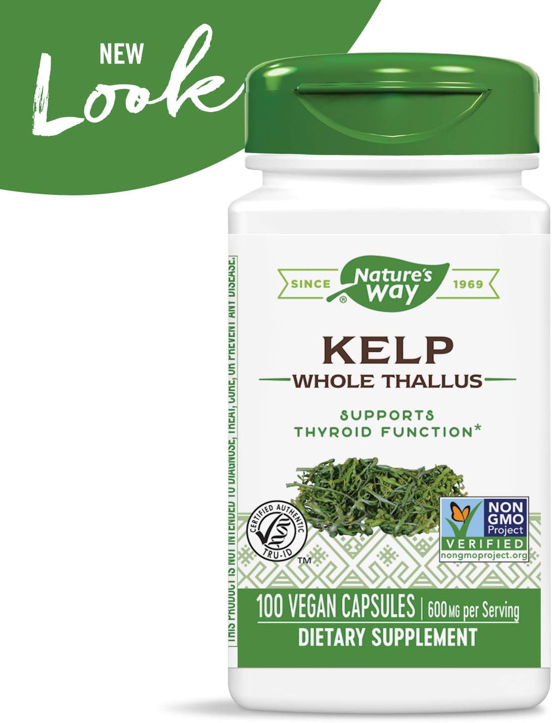 Non-GMO Project Verified Nature's Way Kelp Capsules - 600 mg, Gluten Free, Vegetarian - 100 Count