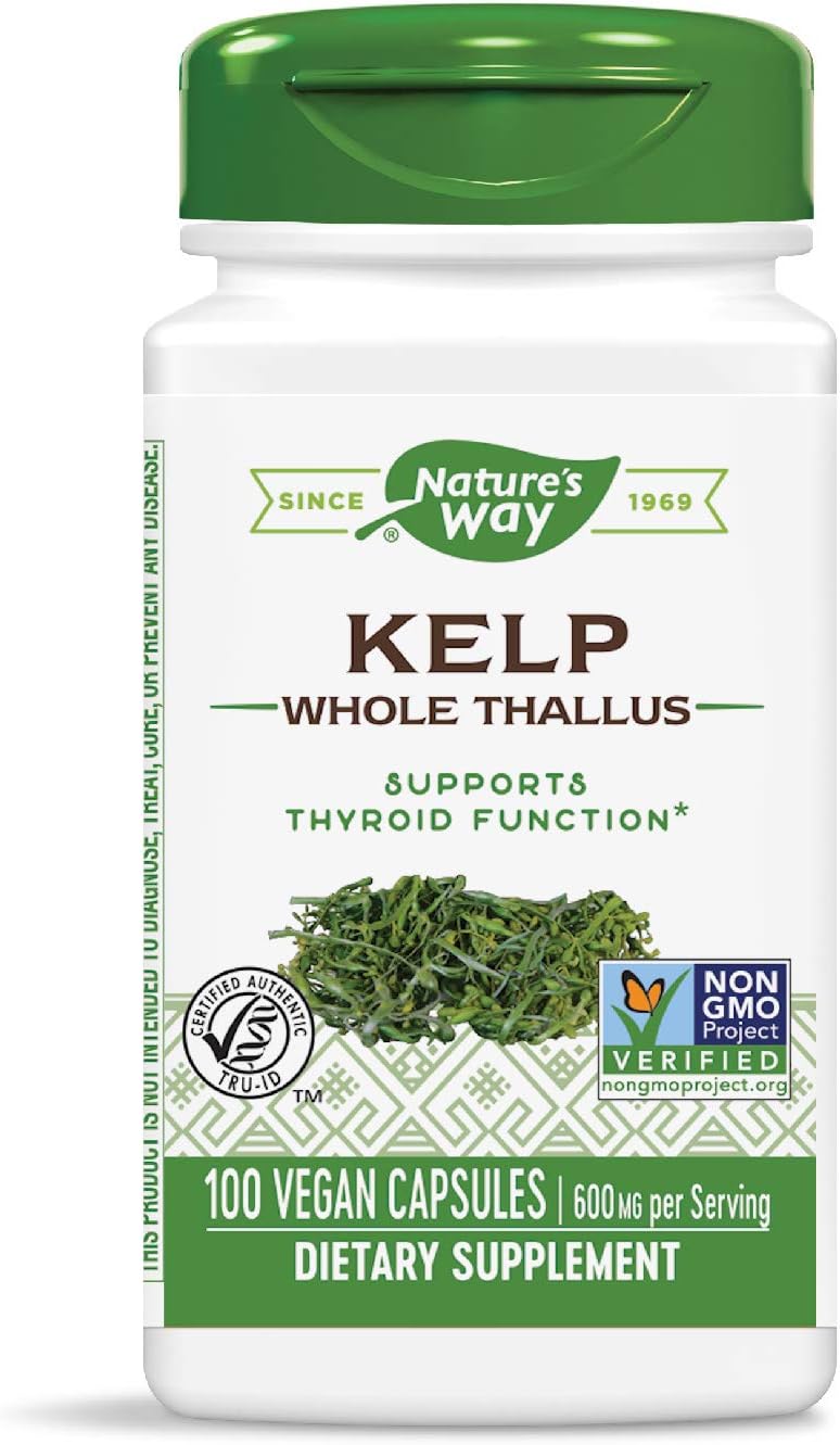 Non-GMO Project Verified Nature's Way Kelp Capsules - 600 mg, Gluten Free, Vegetarian - 100 Count