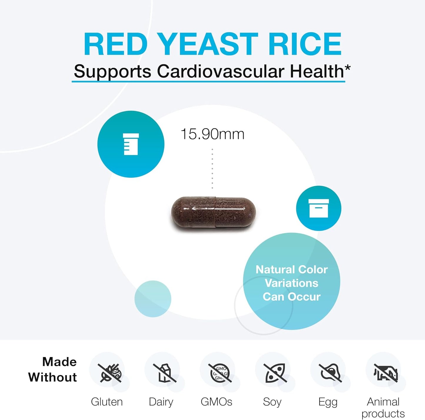 Non-GMO Red Yeast Rice Supplement for Healthy Blood Lipid & Cholesterol Levels - Cardiovascular Support - Citrinin-Free (60 Caps)