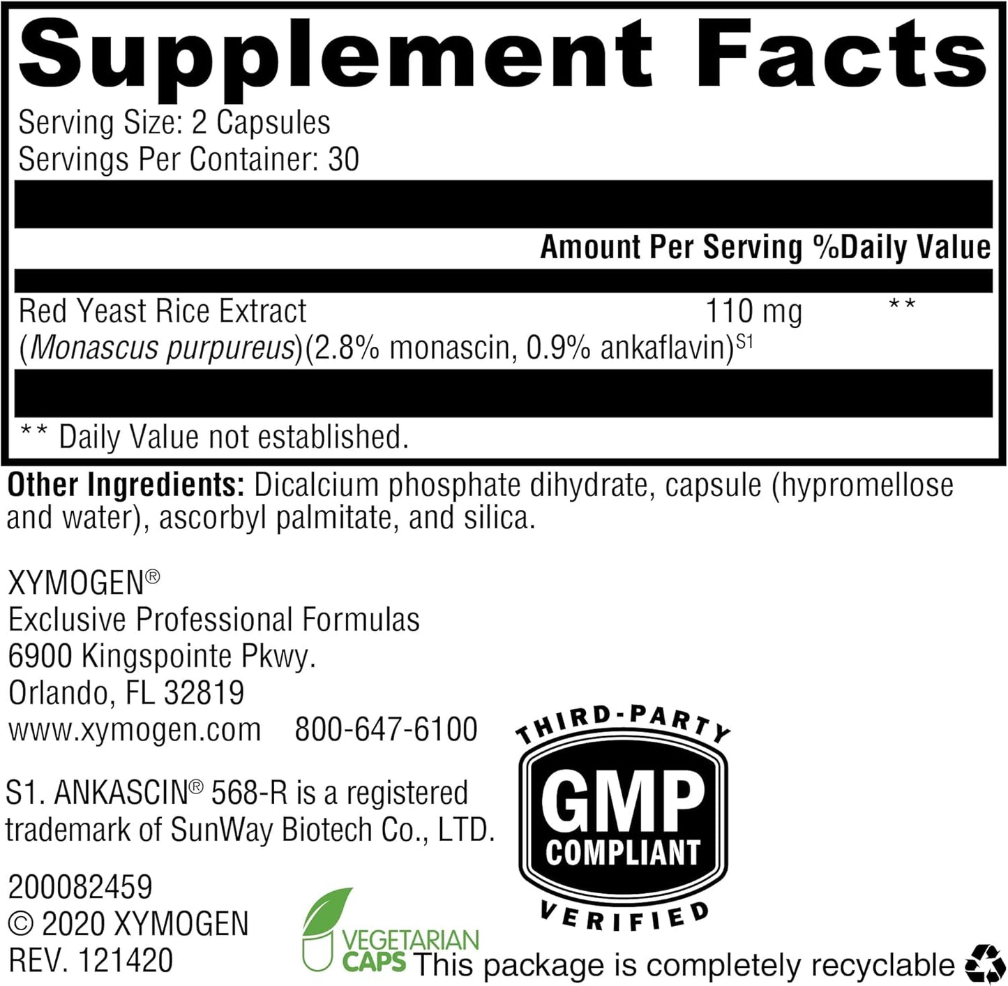 Non-GMO Red Yeast Rice Supplement for Healthy Blood Lipid & Cholesterol Levels - Cardiovascular Support - Citrinin-Free (60 Caps)