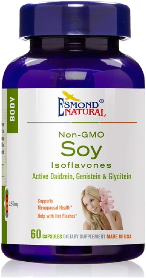 Non-GMO Soy Isoflavones Capsules for Menopausal Health - 250mg, 60 ct - GMP Certified, Made in USA - Hot Flash Relief & NPA Approved