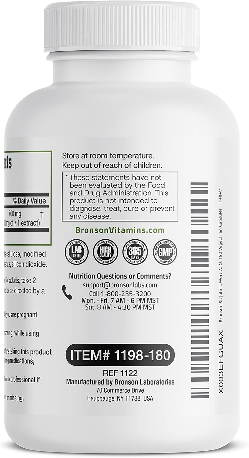 Non-GMO St. John's Wort Capsules - 700 MG per Serving, 180 Vegetarian Capsules for Positive Mood Support