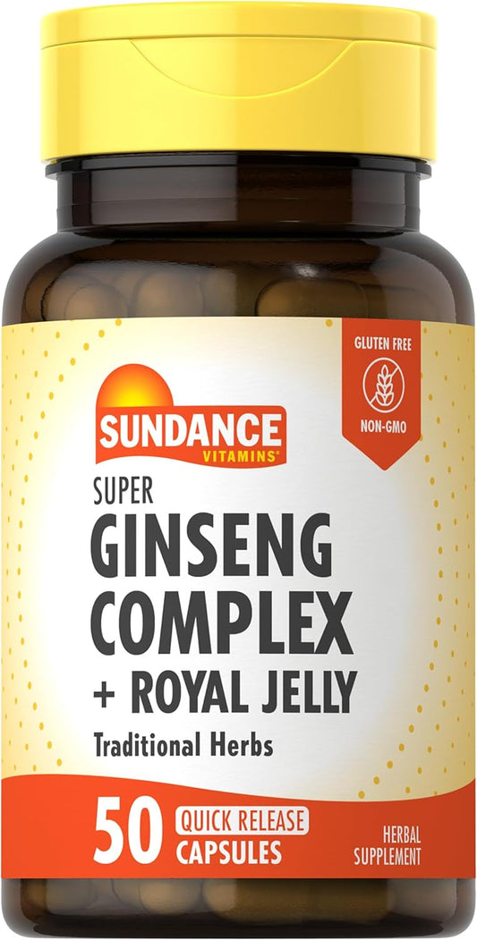 Non-GMO Sundance Super Ginseng Complex with Royal Jelly | 50 Quick Release Capsules | Gluten Free Herb Supplement