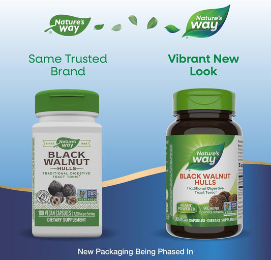 Non-GMO Vegan Black Walnut Hulls Digestive Tract Tonic, 900mg, 100 Capsules - Pack of 2